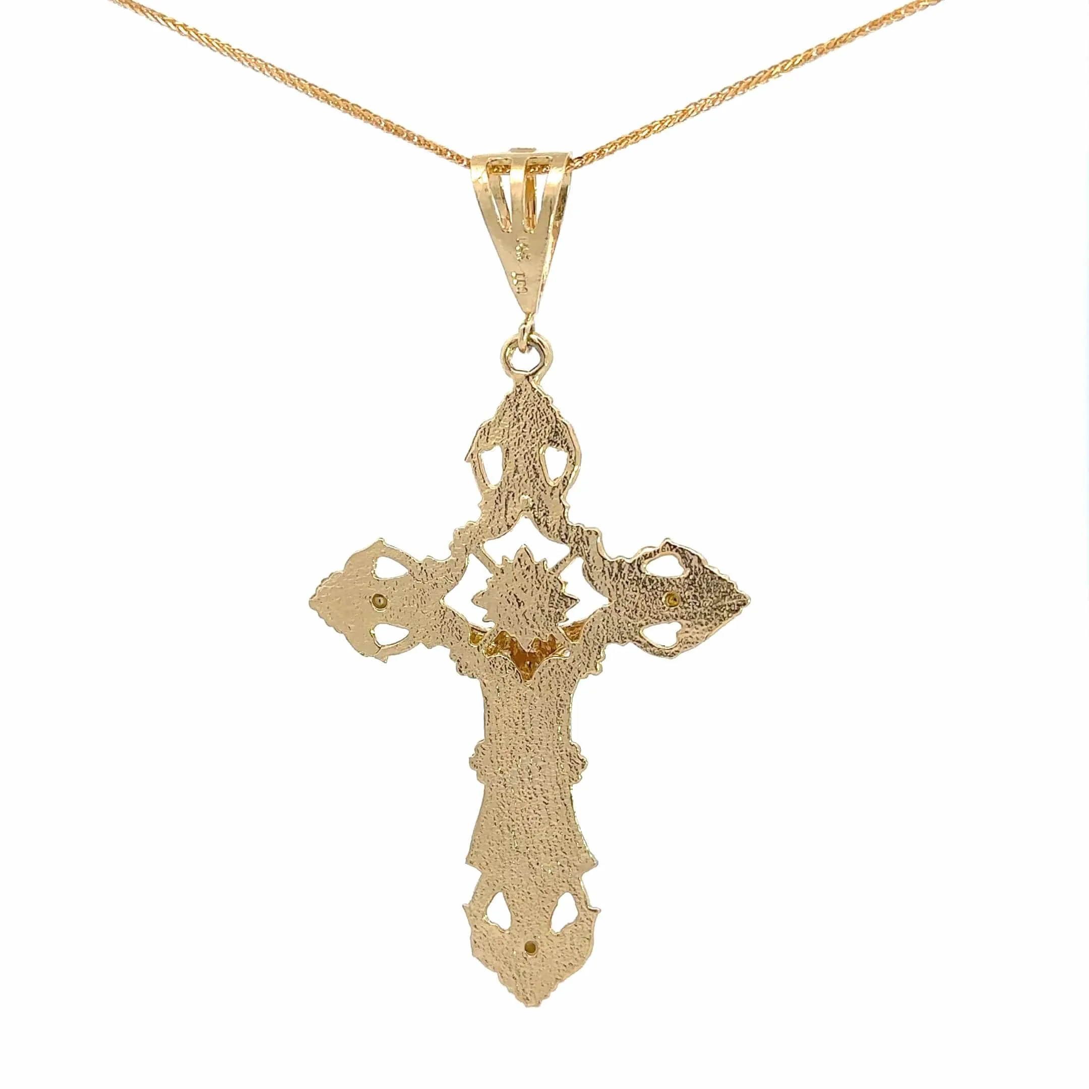 14k Yellow Gold Diamond Cut Cross Pendant Necklace