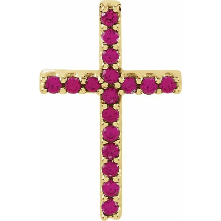 14K Yellow Natural Ruby Petite Cross Pendant