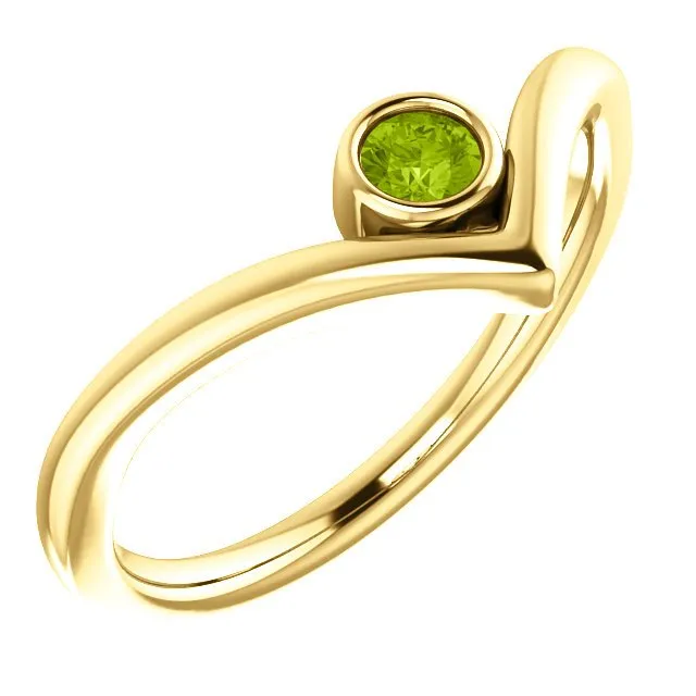 14KT GOLD 0.13 CT ROUND PERIDOT BEZEL-SET "V" RING