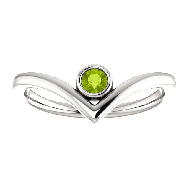 14KT GOLD 0.13 CT ROUND PERIDOT BEZEL-SET "V" RING