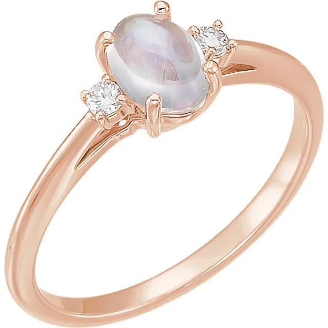 14KT GOLD 0.95 CT MOONSTONE & .06 CTW DIAMOND 3 STONE RING