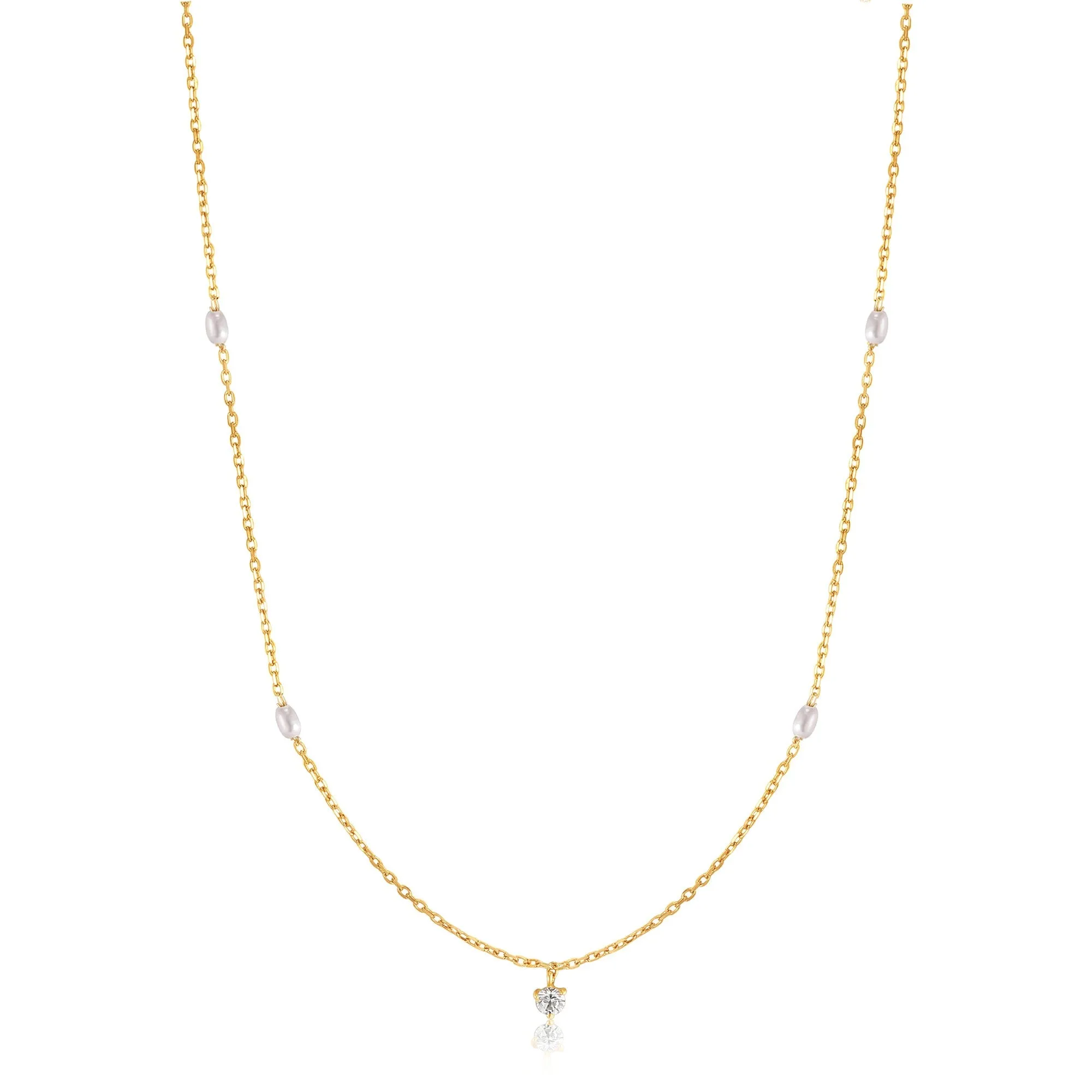 14kt Gold Pearl and White Sapphire Necklace