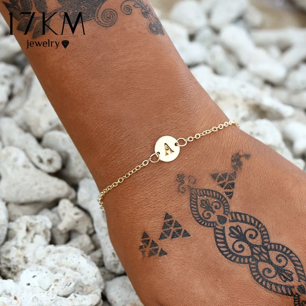 17KM Fashion Letter Bracelet & Bangle For Women Simple Adjustable Gold Color Name Bracelets Pulseras Mujer Jewelry Party Gifts