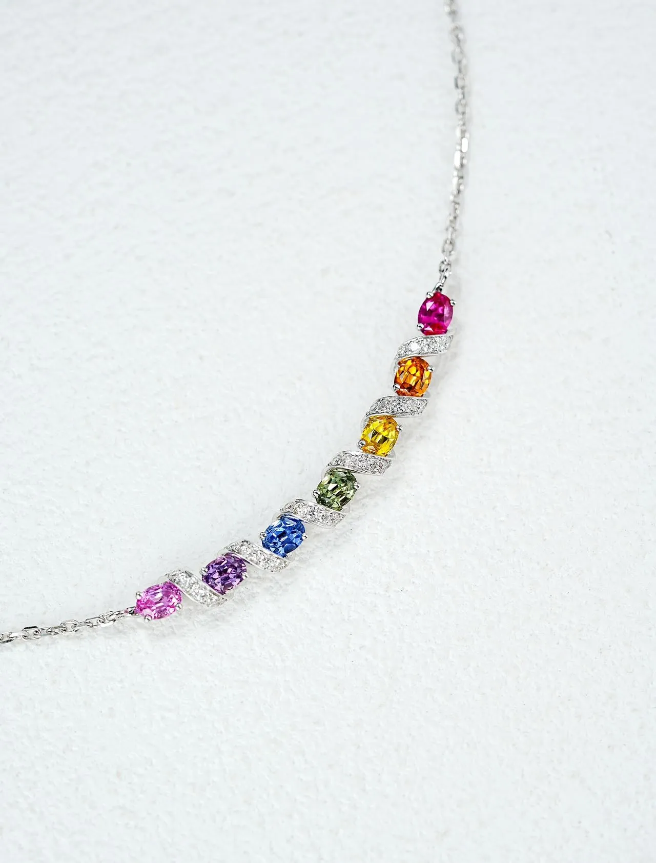 18k Gold Custom Natural Gem Stone Lab-Grown Diamond Sapphire Ferris Wheel Necklace