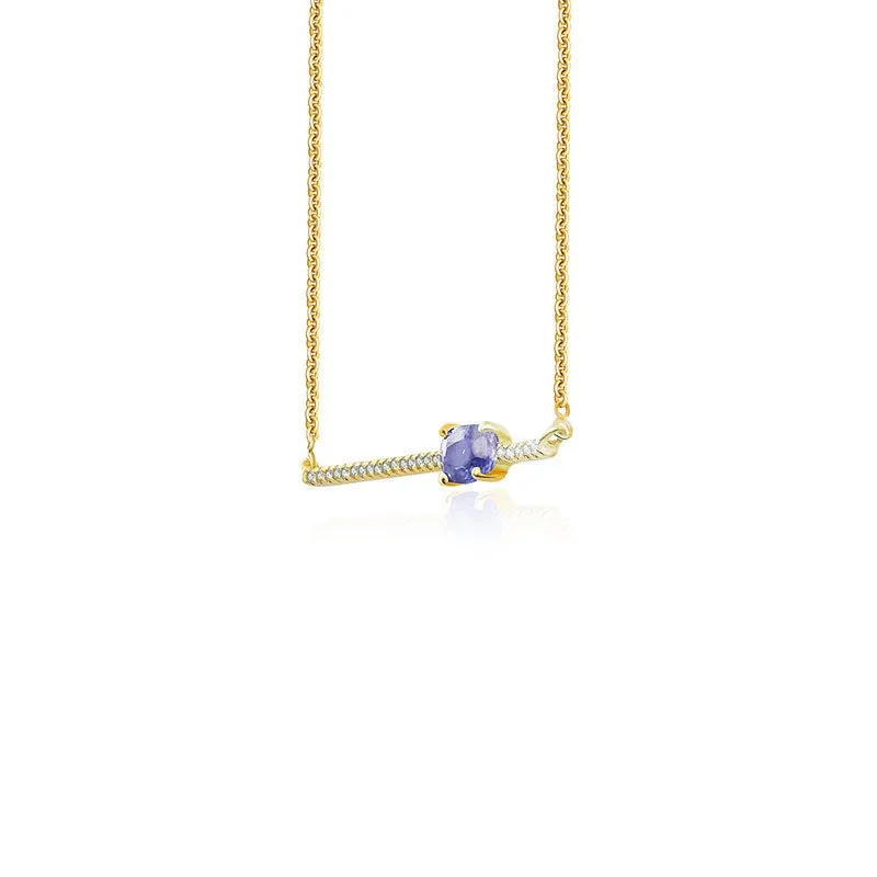 18k Gold Line Diamond Necklace with Sapphire