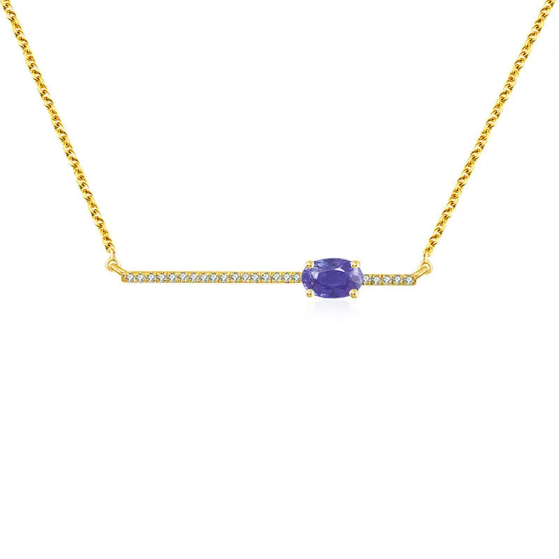 18k Gold Line Diamond Necklace with Sapphire