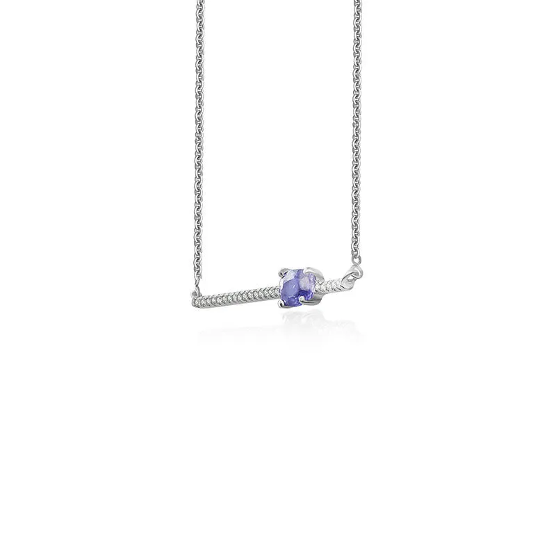 18k Gold Line Diamond Necklace with Sapphire