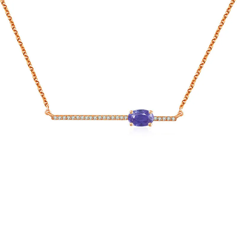 18k Gold Line Diamond Necklace with Sapphire