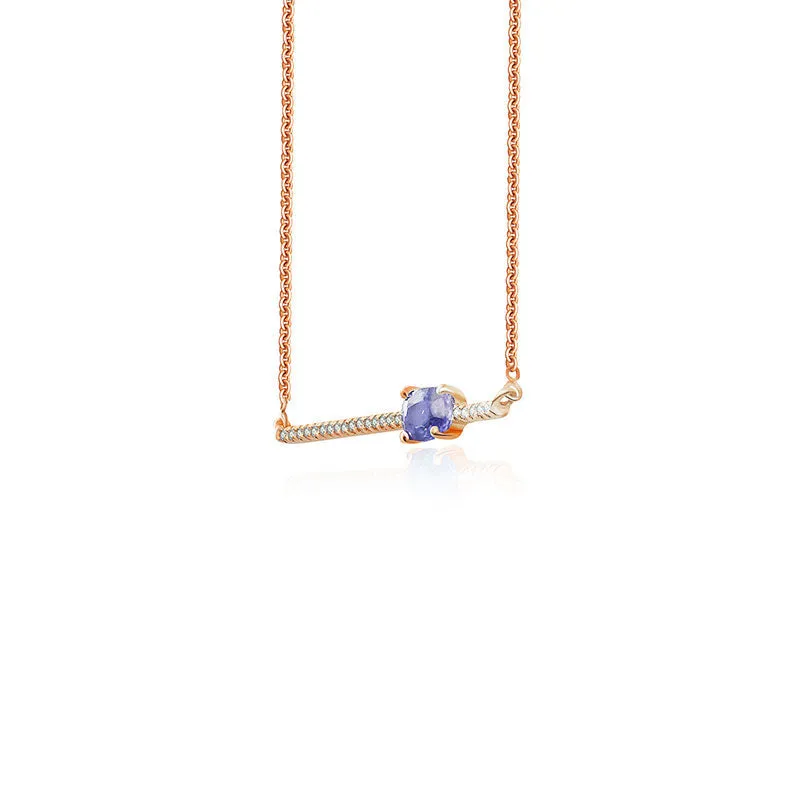 18k Gold Line Diamond Necklace with Sapphire