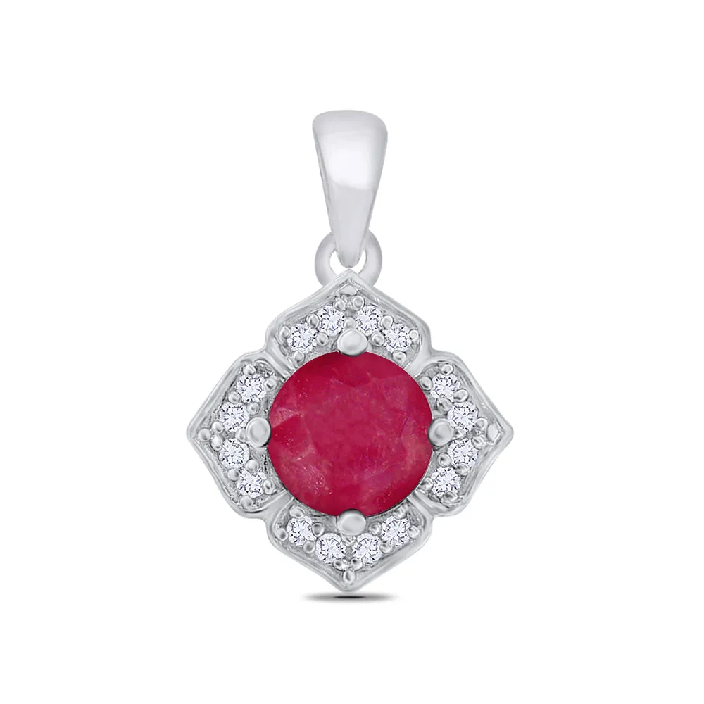 18K White Gold Natural Ruby & Diamond Pendant