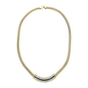 18K Yellow Gold Sapphire and Diamond Mesh Chain Necklace