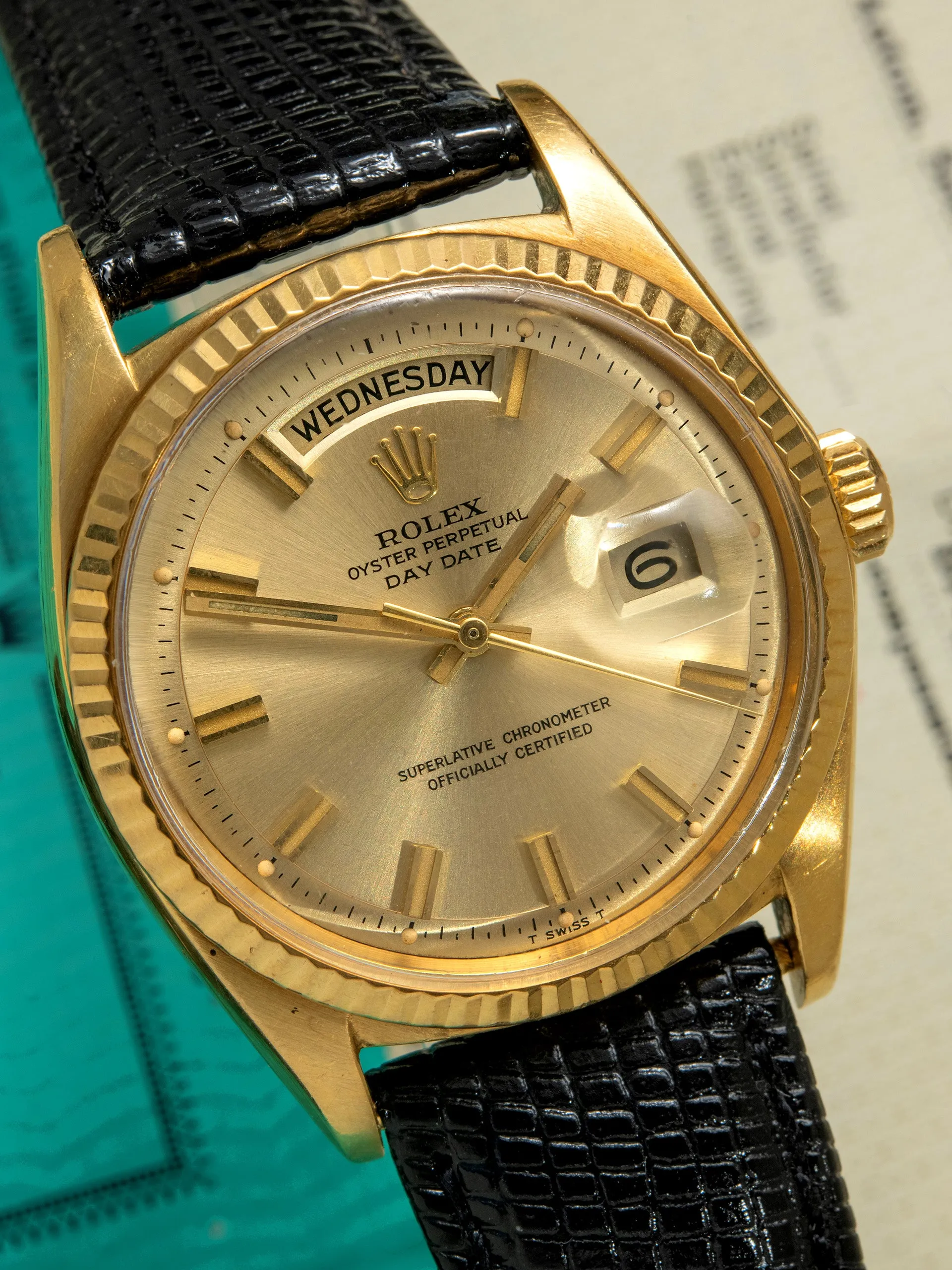 1969 Rolex Day-Date 18K YG (Ref. 1803) Champagne "Wide Boy" Dial W/ Double Punched Papers & Original Sales Receipt