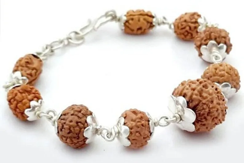 2 to 9 and 12 Mukhi (face) Indonesian Navgrah Rudraksha Beads Bracelet In Silver, To Pacify All The Nine Planets