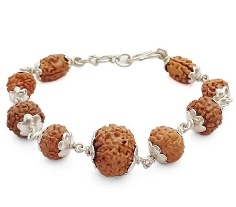 2 to 9 and 12 Mukhi (face) Indonesian Navgrah Rudraksha Beads Bracelet In Silver, To Pacify All The Nine Planets