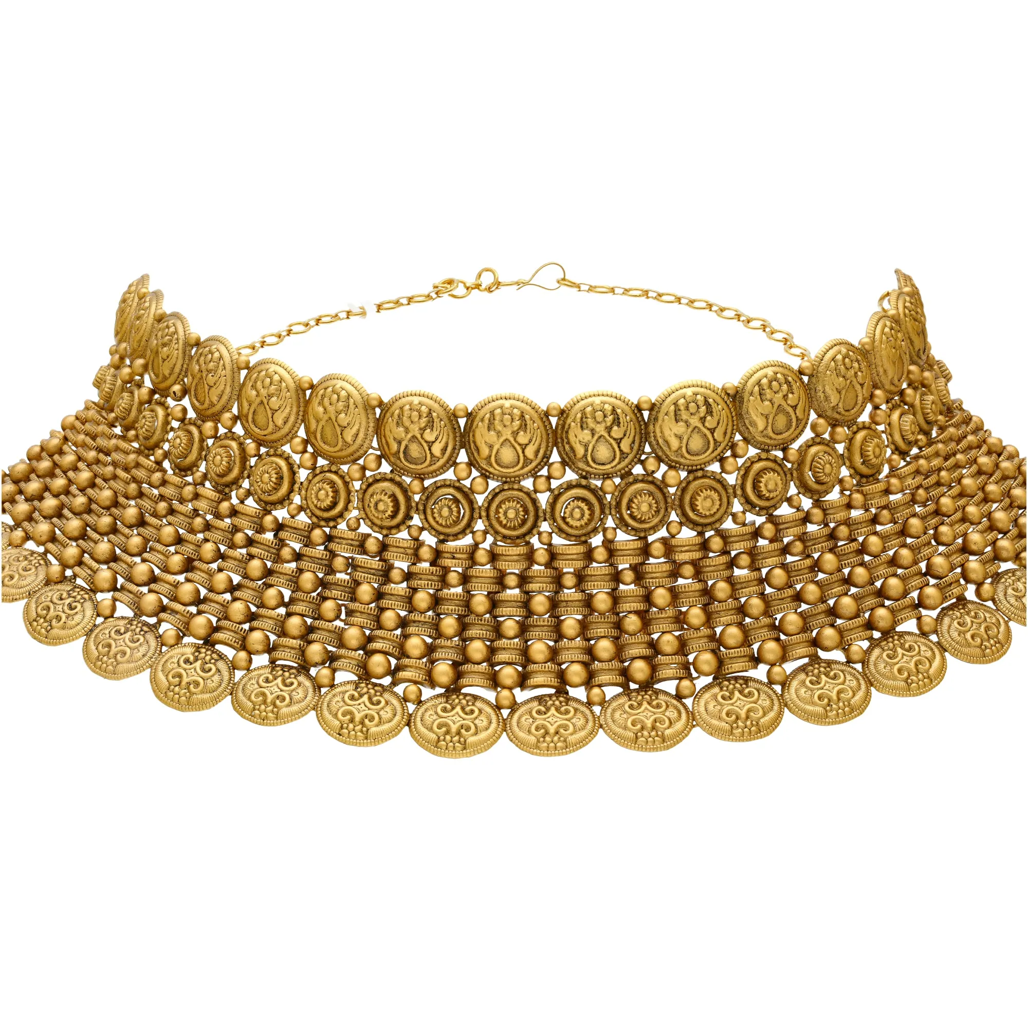 22K Yellow Gold Antique Choker Necklace Set (89.4gm)