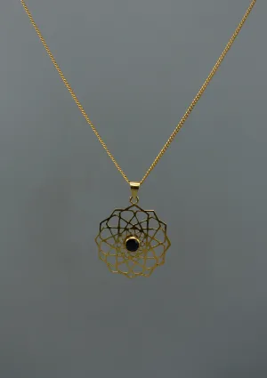 24 K Gold Plated Onyx Tibetan Mandala Necklace