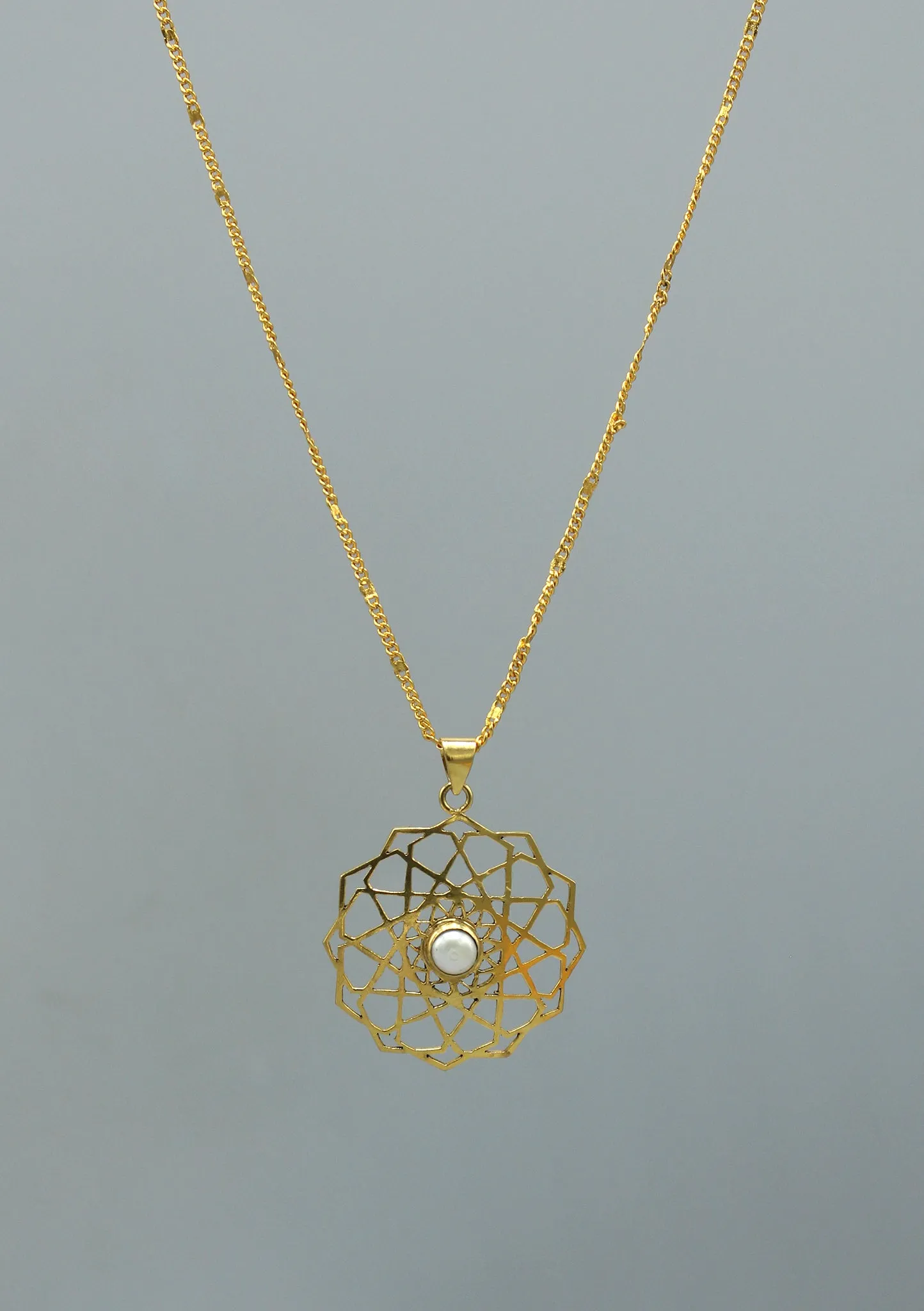 24 K Gold Plated Pearl Tibetan Mandala Necklace