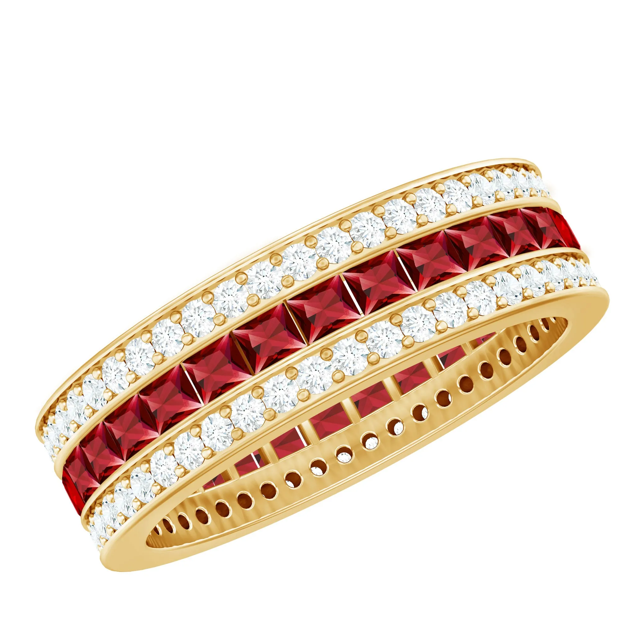 3 CT Princess Cut Lab Created Ruby and Moissanite Wedding Band