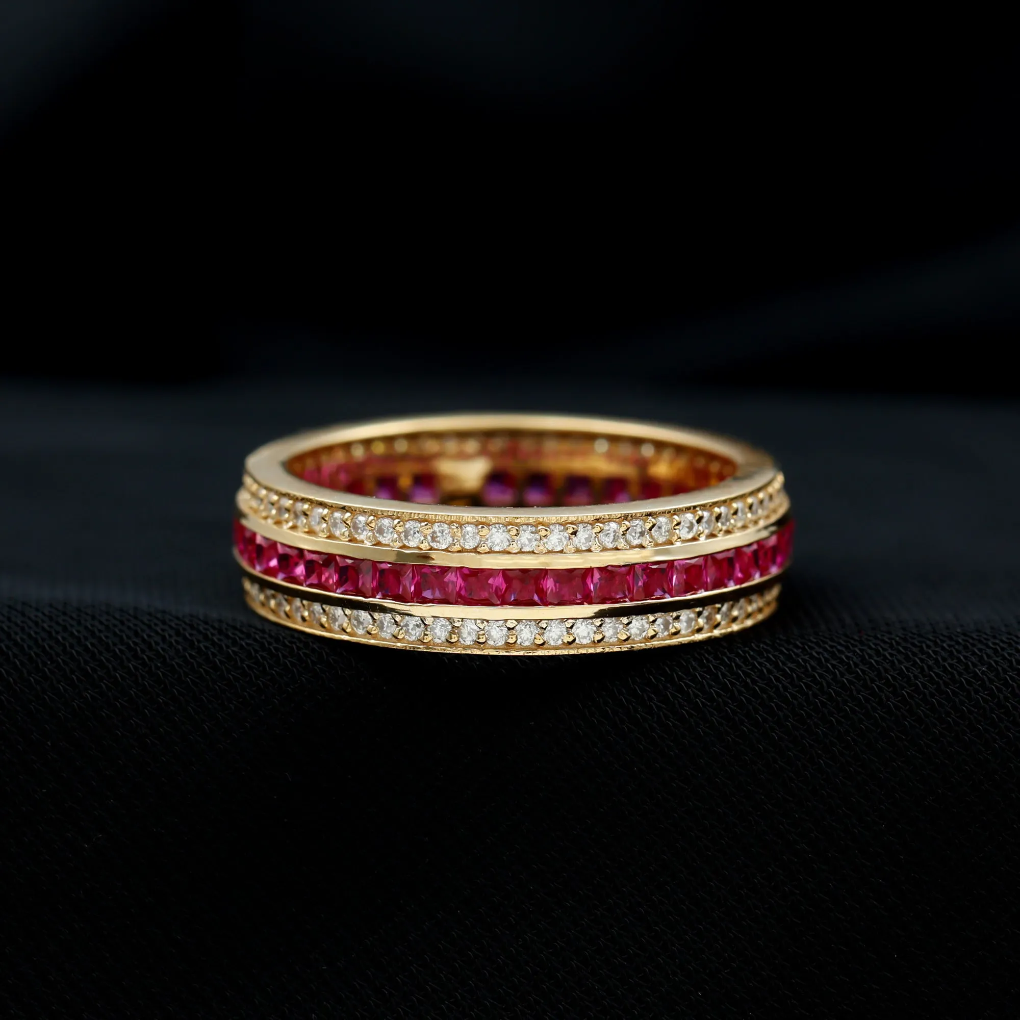 3 CT Princess Cut Lab Created Ruby and Moissanite Wedding Band