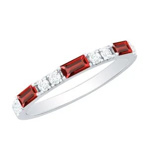 3/4 CT Baguette Cut Lab Grown Ruby Stackable Ring with Diamond