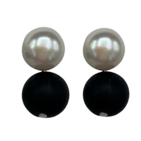 344-10-S | BLACK ONYX & PEARL EARRING