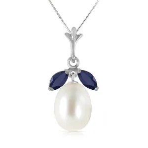 4.5 Carat 14K Solid White Gold Necklace Natural Pearl Sapphire