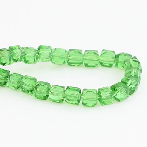 5 Strands Czech Cube Crystal Glass Loose Beads 8mm Peridot Green (~475-500pcs) for Jewelry Craft Making Supplies CCC816