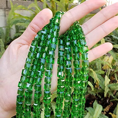 5 Strands Czech Cube Crystal Glass Loose Beads 8mm Peridot Green (~475-500pcs) for Jewelry Craft Making Supplies CCC816