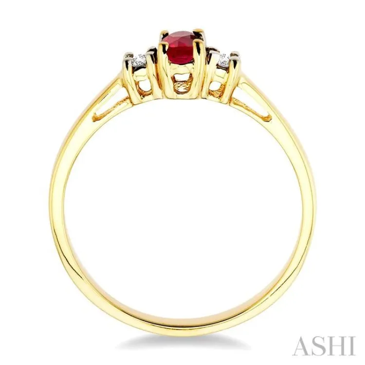 5x3mm Oval Cut Ruby and 1/20 Ctw Round Cut Diamond Ring in 10K Yellow Gold