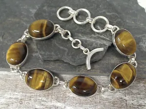 7.25" - 8.25" Tiger's Eye, Sterling Silver Bracelet