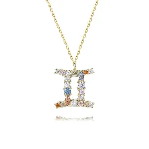 925 Silver Rainbow Sapphire Gemini Zodiac Charm Necklace