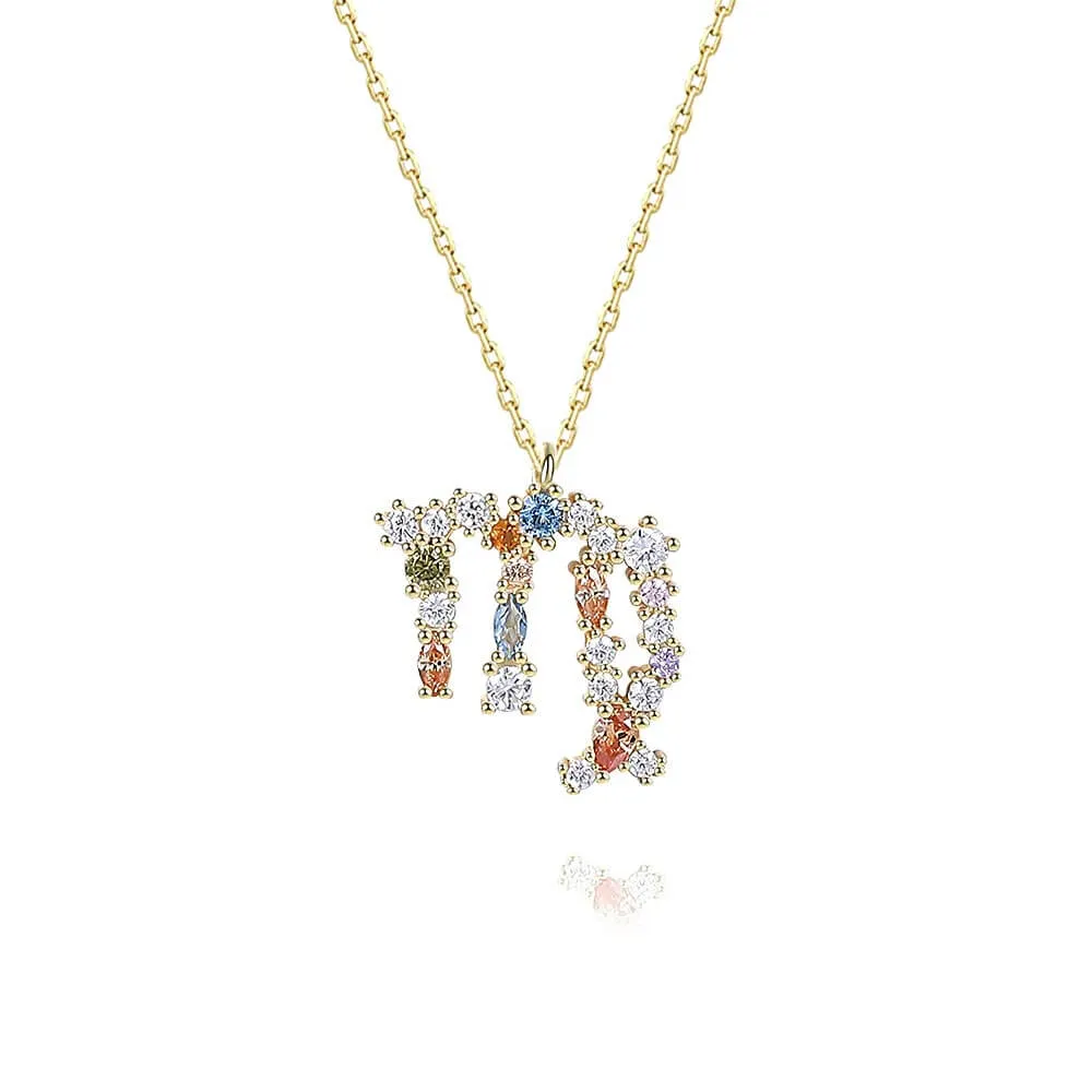 925 Silver Rainbow Sapphire Virgo Zodiac Charm Necklace