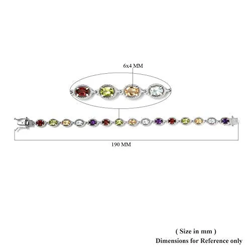 925 Sterling Silver Gemstone Link Tennis Bracelet Platinum Plated Oval Peridot Amethyst Topaz Citrine Garnet 7.25" Ct 6.8