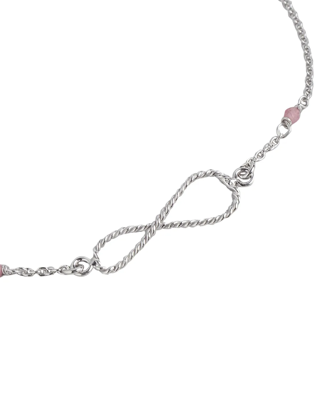 925 Sterling Silver Rhodium Plated Infinity With Natural Pink Tourmaline Adjustable Charm Bracelet