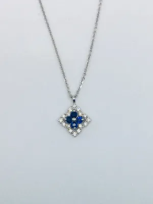 9ct White Gold 0.06ct Diamond & Sapphire Necklace 2-30147S