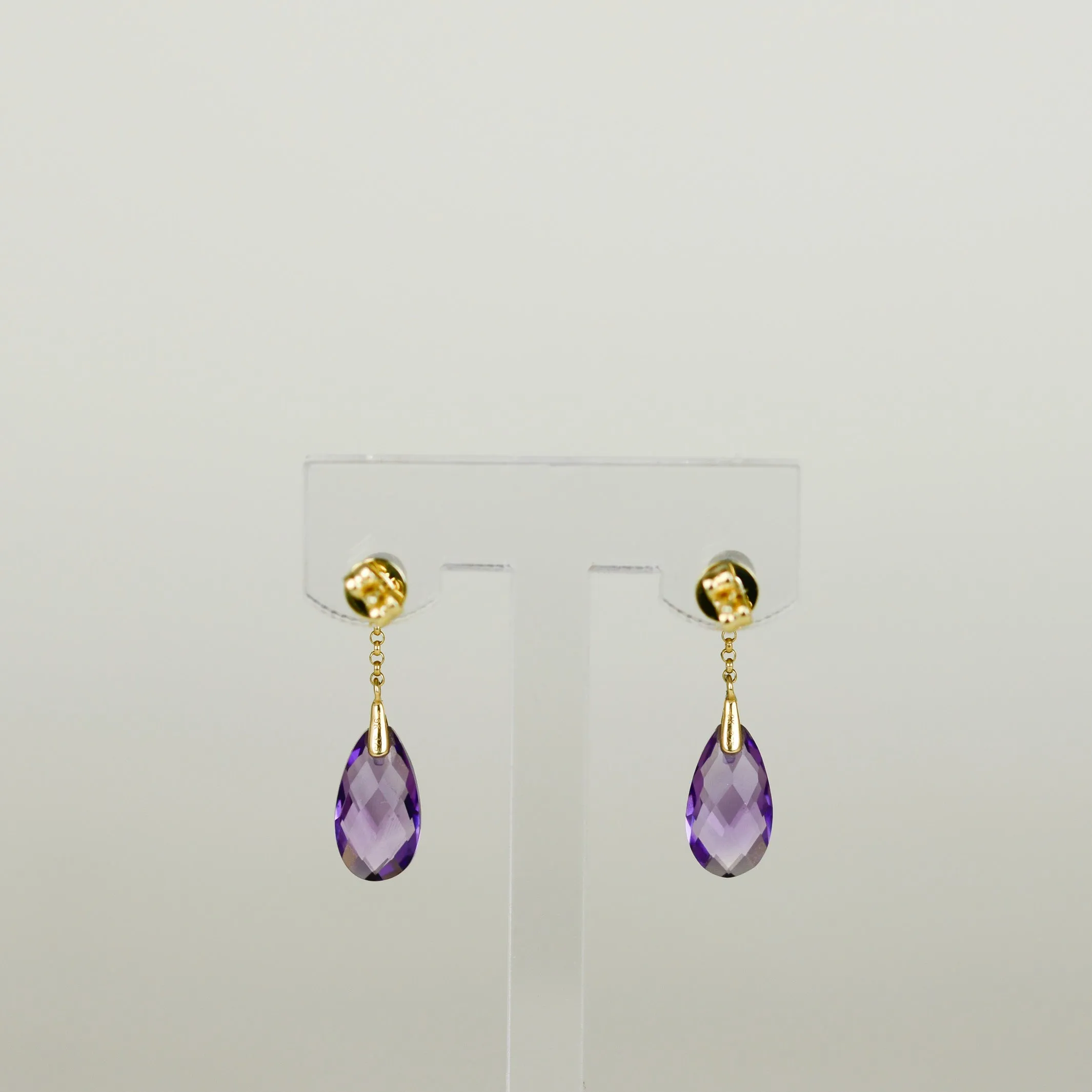 9ct Yellow Gold 3.22ct Oval Briolette Amethyst and Pearl Drop Earrings