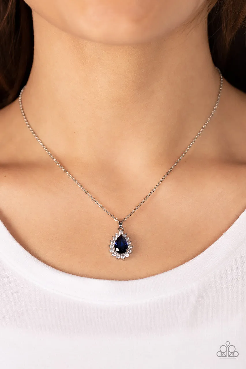 A Guiding SOCIALITE - Blue - Teardrop Rhinestone Dainty Paparazzi Short Necklace