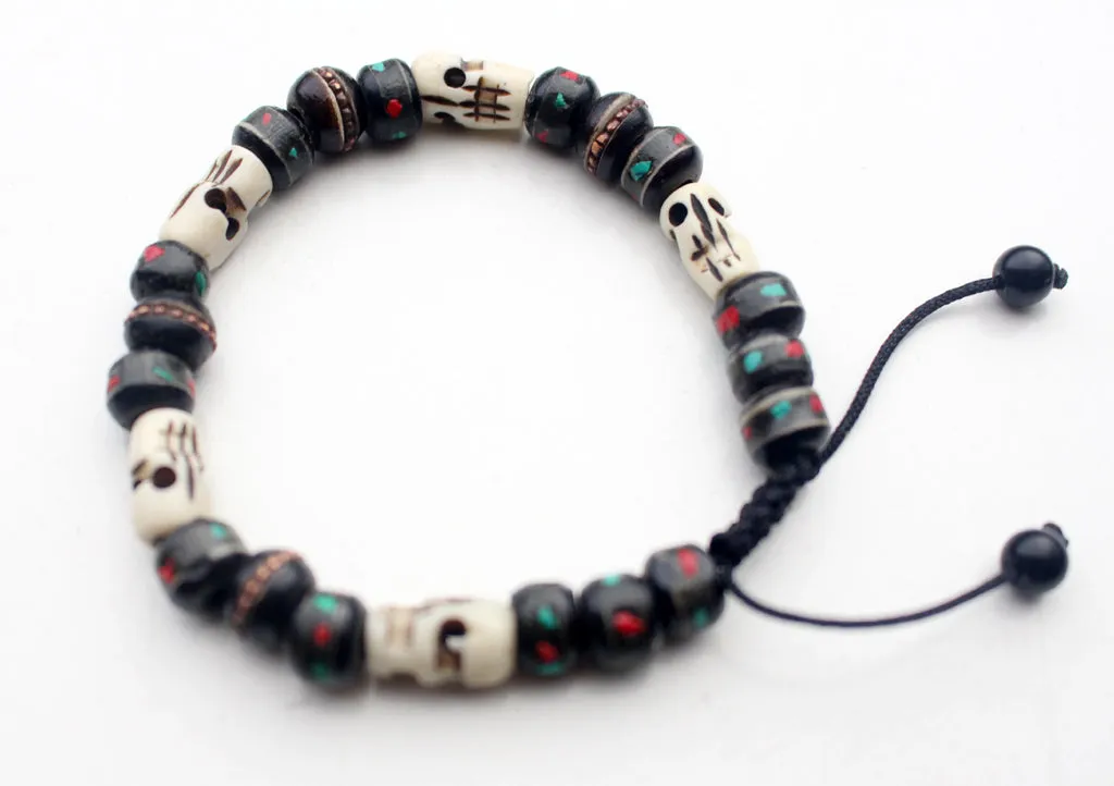 Adjustable Bone Inlaid Wrist Mala with Skull Counter