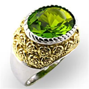 Alamode Reverse Two-Tone 925 Sterling Silver Ring with Synthetic Spinel in Peridot