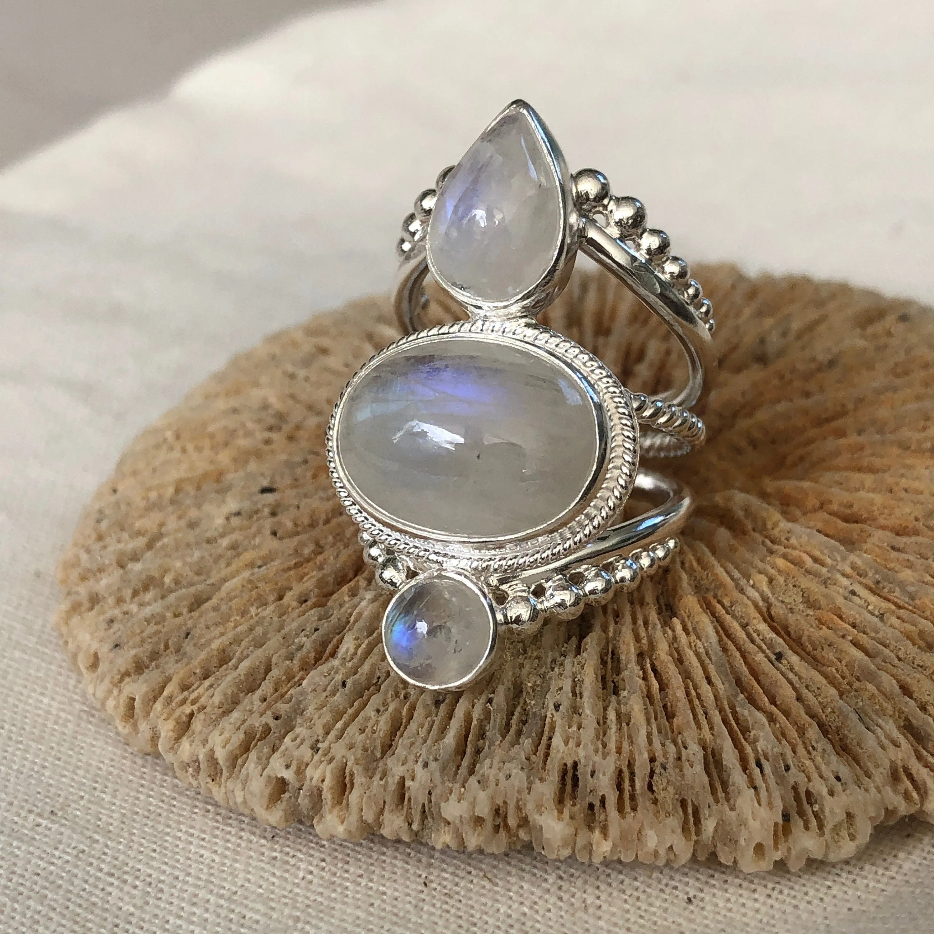 Amalthea Sterling Silver Rainbow Moonstone Ring