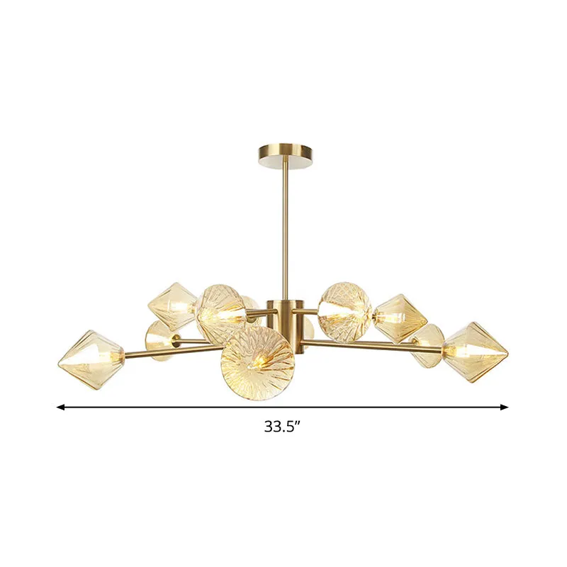 Amber Glass Modern Diamond Chandelier Light - Bedroom Lighting Fixture (12 Heads)