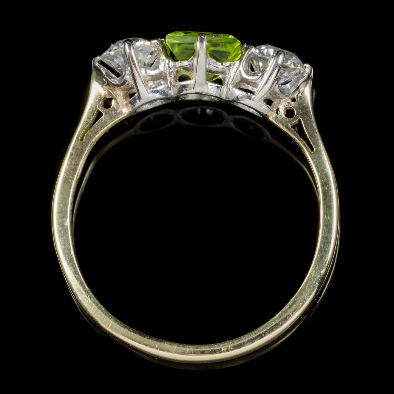 Antique Edwardian Peridot Diamond Trilogy Ring Platinum 18Ct Gold Circa 1915