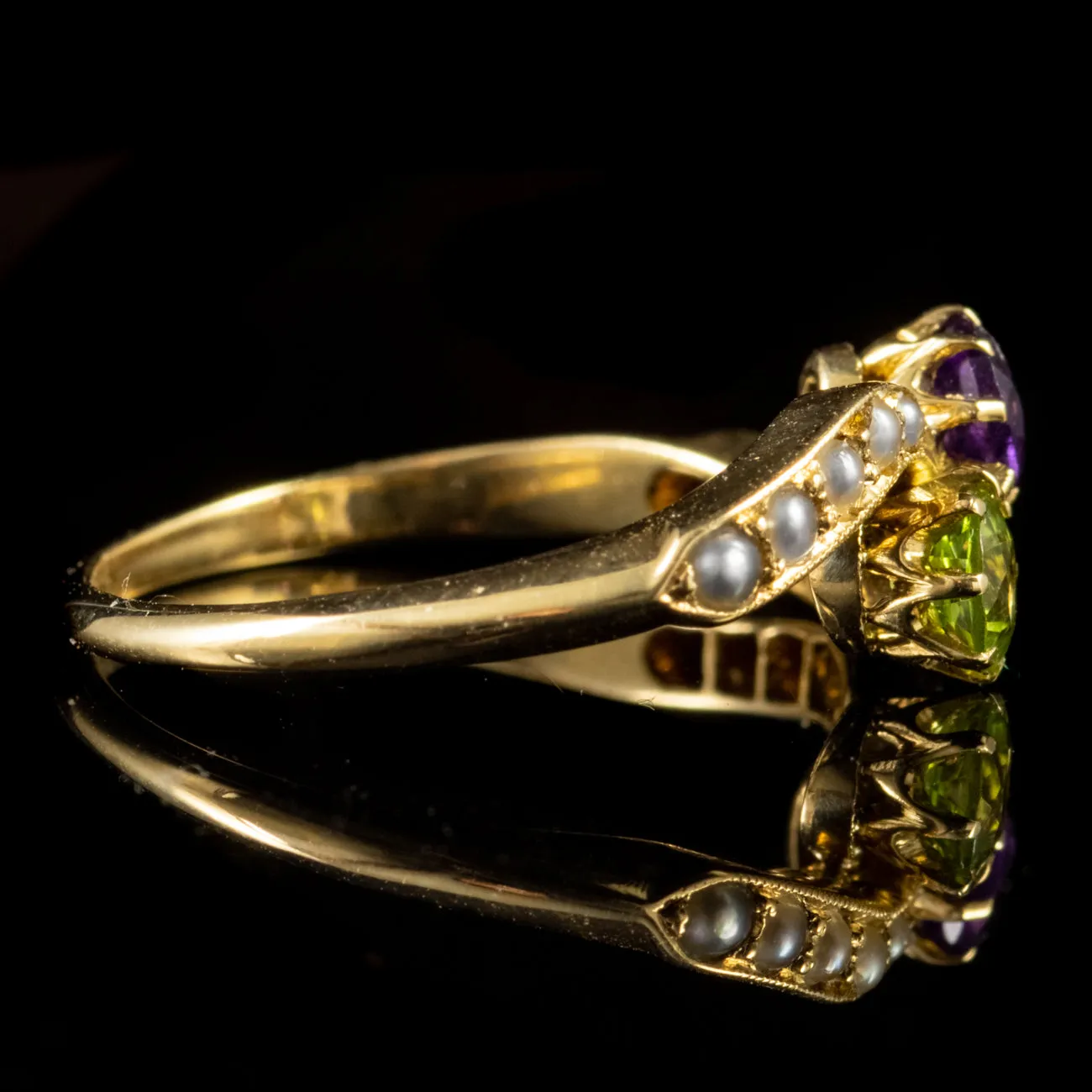 Antique Edwardian Suffragette 0.25Ct Amethyst Peridot 18Ct Gold Circa 1910