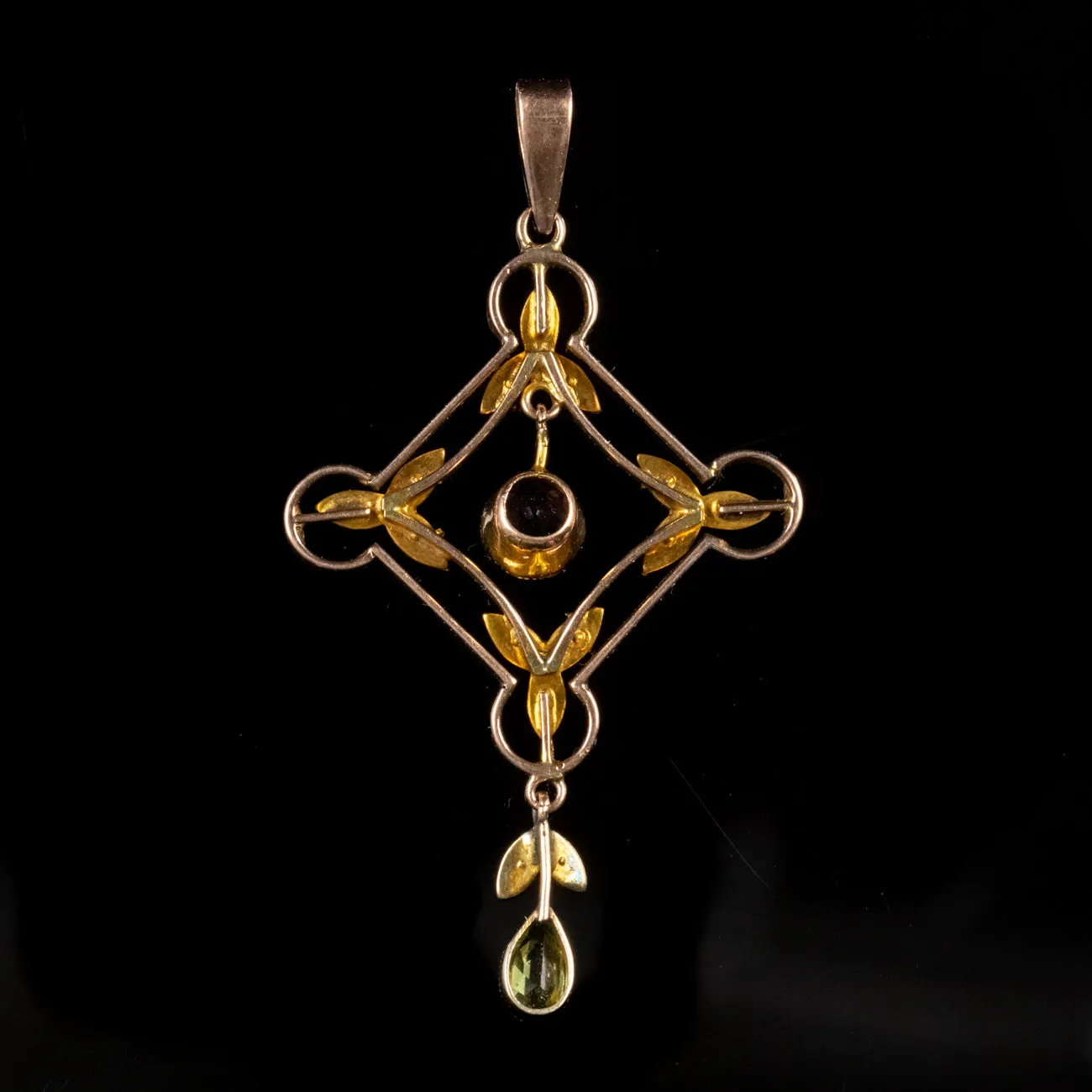 Antique Edwardian Suffragette Amethyst Peridot Pendant 9Ct Gold Circa 1910