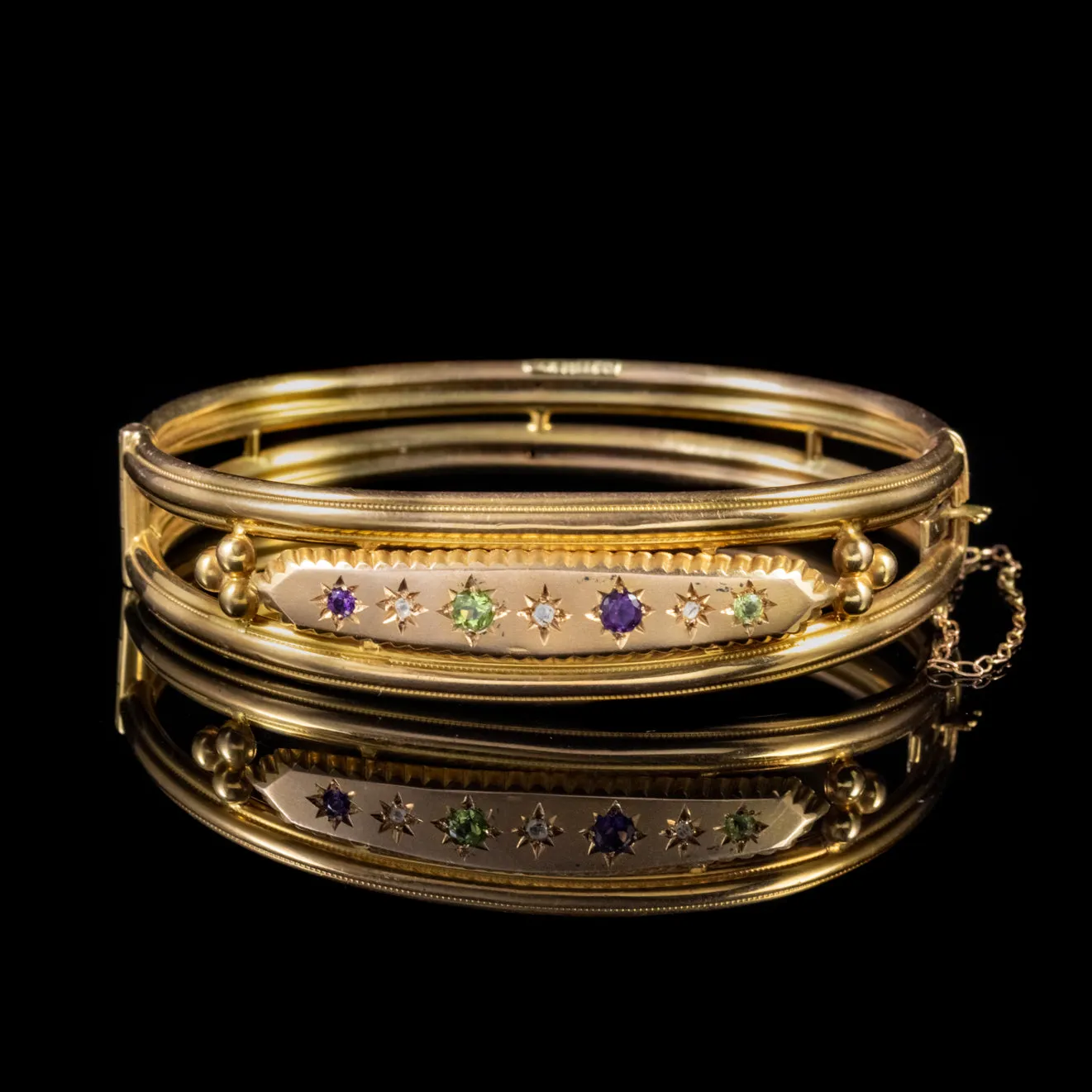 Antique Edwardian Suffragette Gold Bangle Amethyst Diamond Peridot Circa 1910