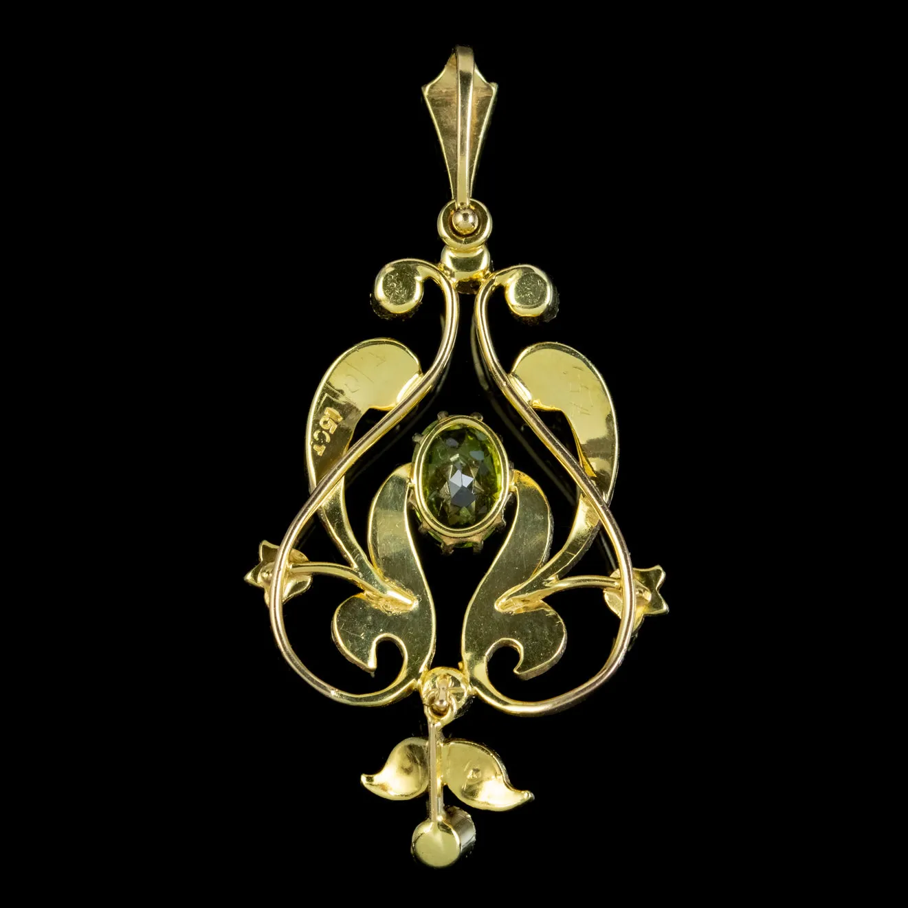 Antique Suffragette Pendant Peridot Amethyst Pearl 15Ct Gold Circa 1910