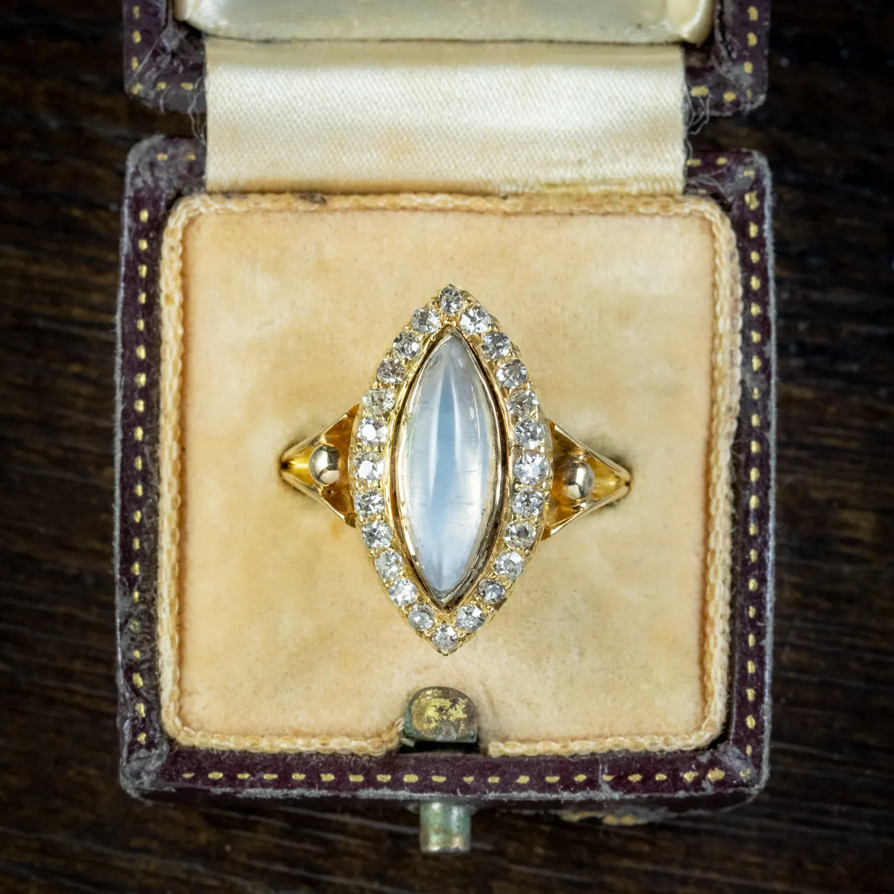 Antique Victorian Moonstone Diamond Navette Ring 2.20ct Moonstone