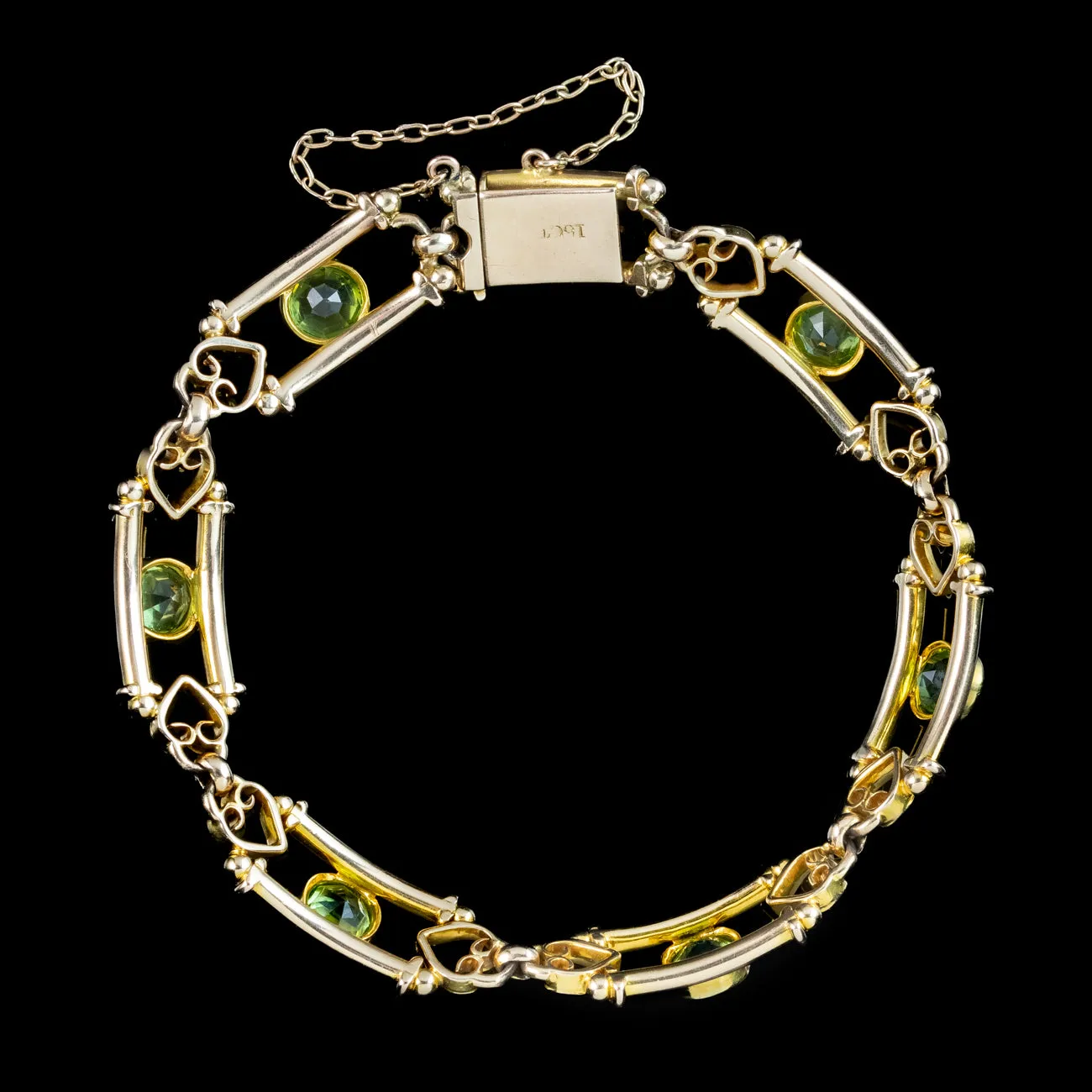 Antique Victorian Peridot Heart Bracelet 15ct Gold