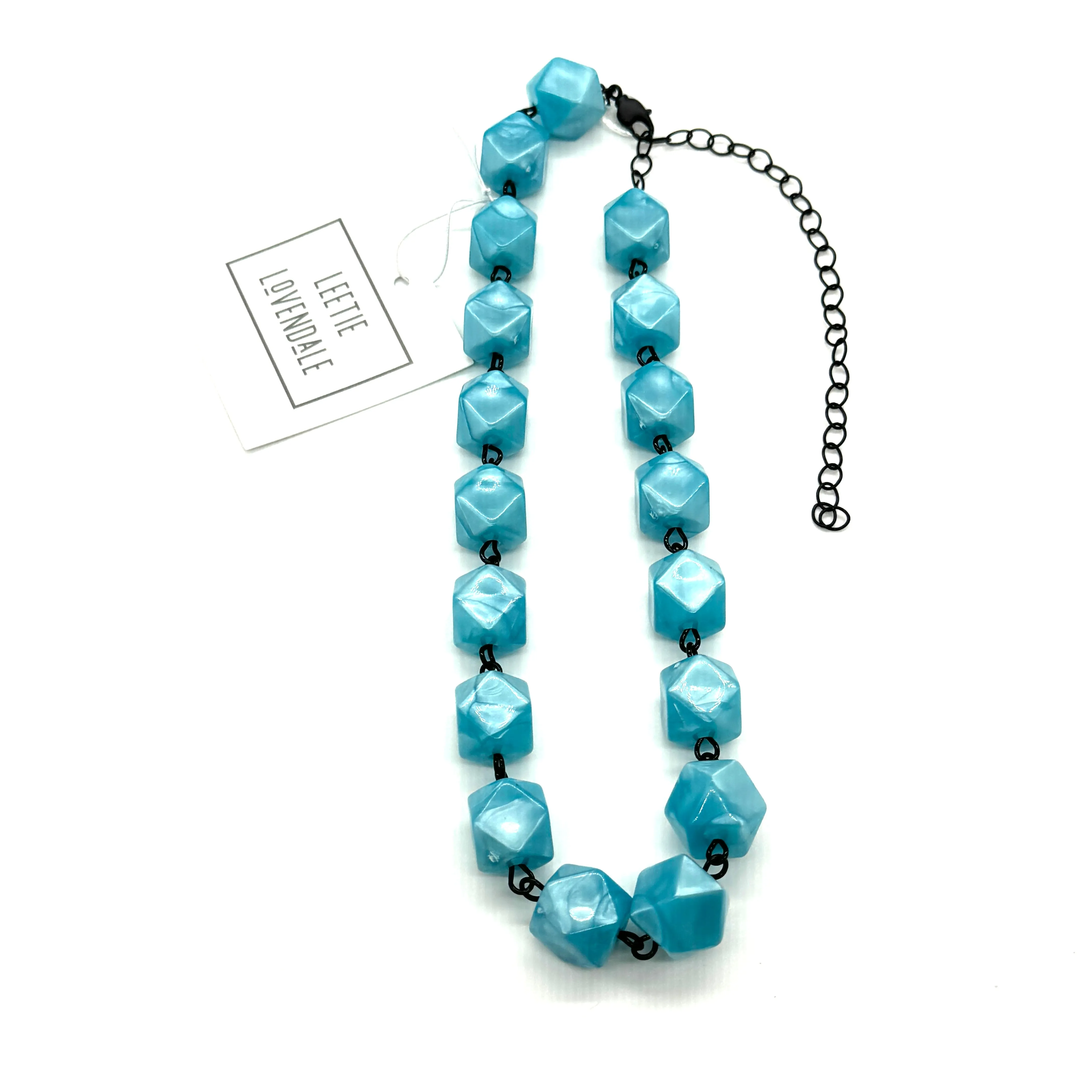 Aqua Blue Aura Glow Corner-Cut Amelia Necklace