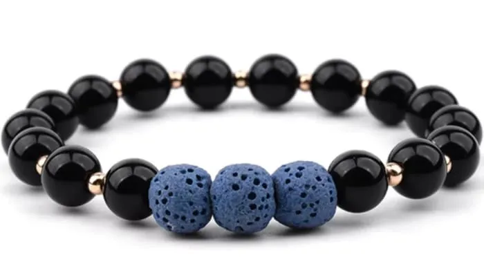 Aromatic Elegance: Lava Stone Essential Oil Bracelet in Black & Dark Blue, Mood Enhancing Bracelet, Sustainable Fashion